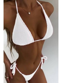 Белый женский купальник-шторки с чашками на завязках